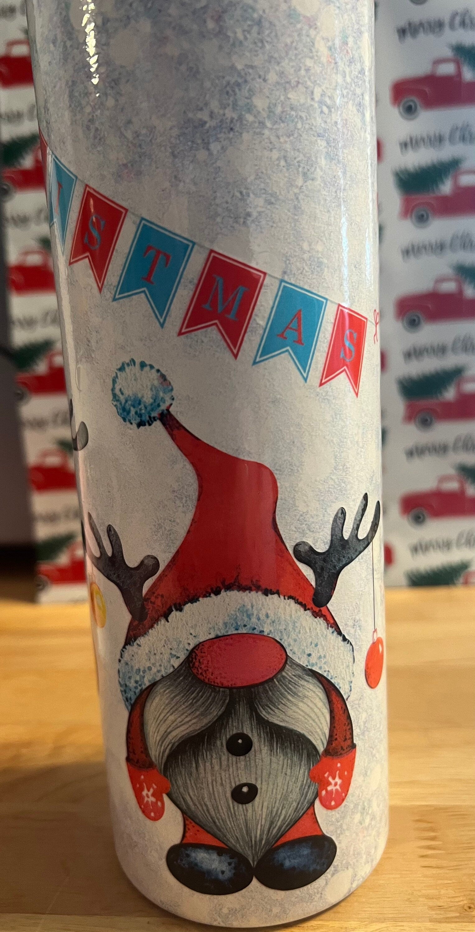 Christmas Gnome Reindeer 20oz Tumbler: Merry Christmas UV Print
