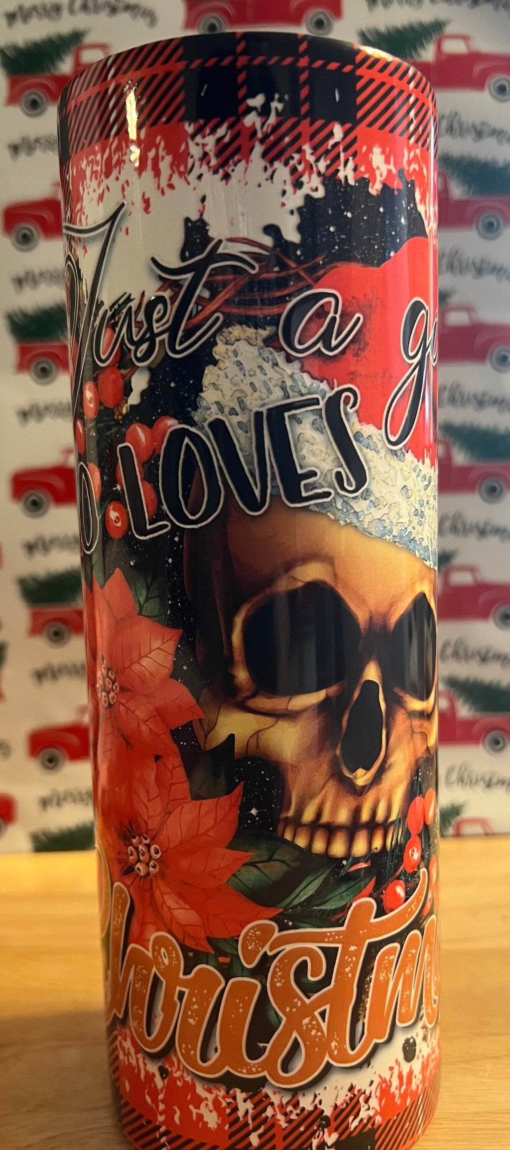 Scary Claus Skull Tumbler: Creepy Christmas 20oz Skinny Tumbler