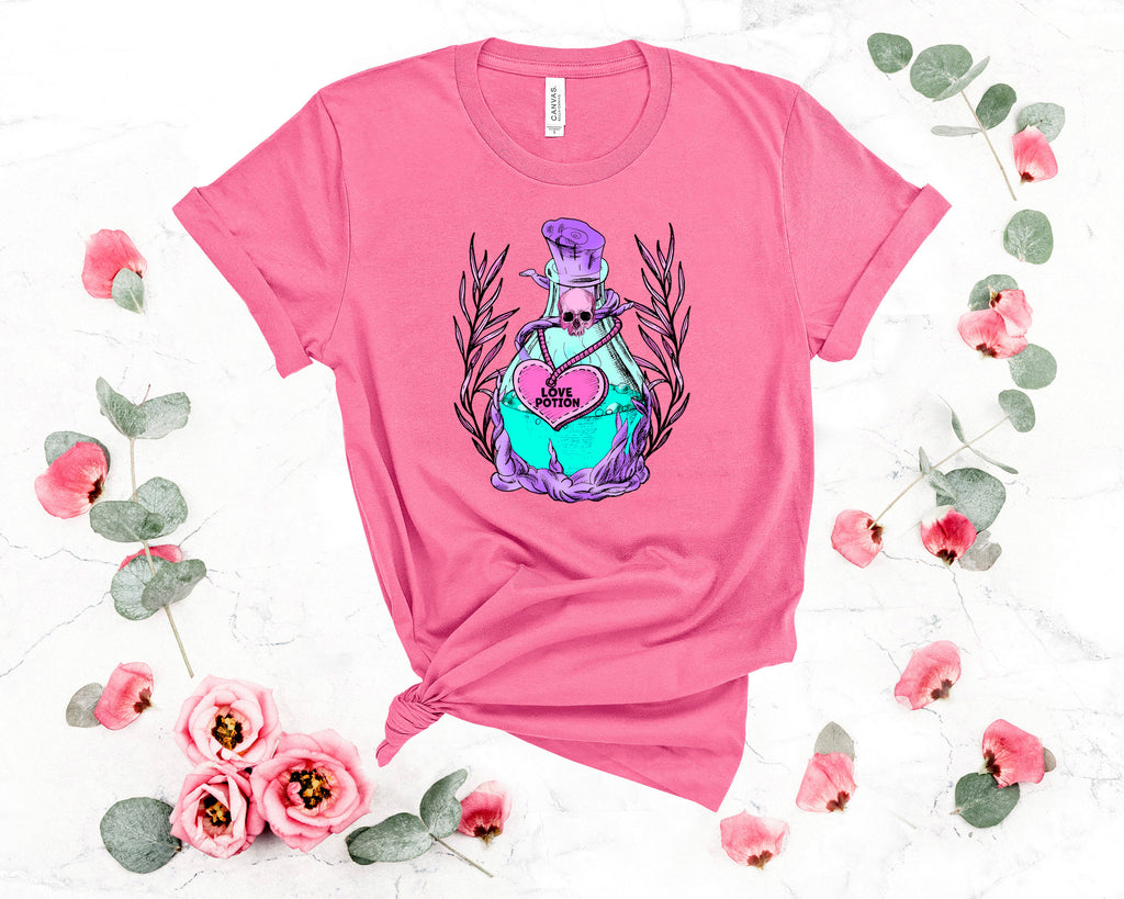 Pastel Gothic Love Potion T-Shirt: Skull Heart Witchy Tee