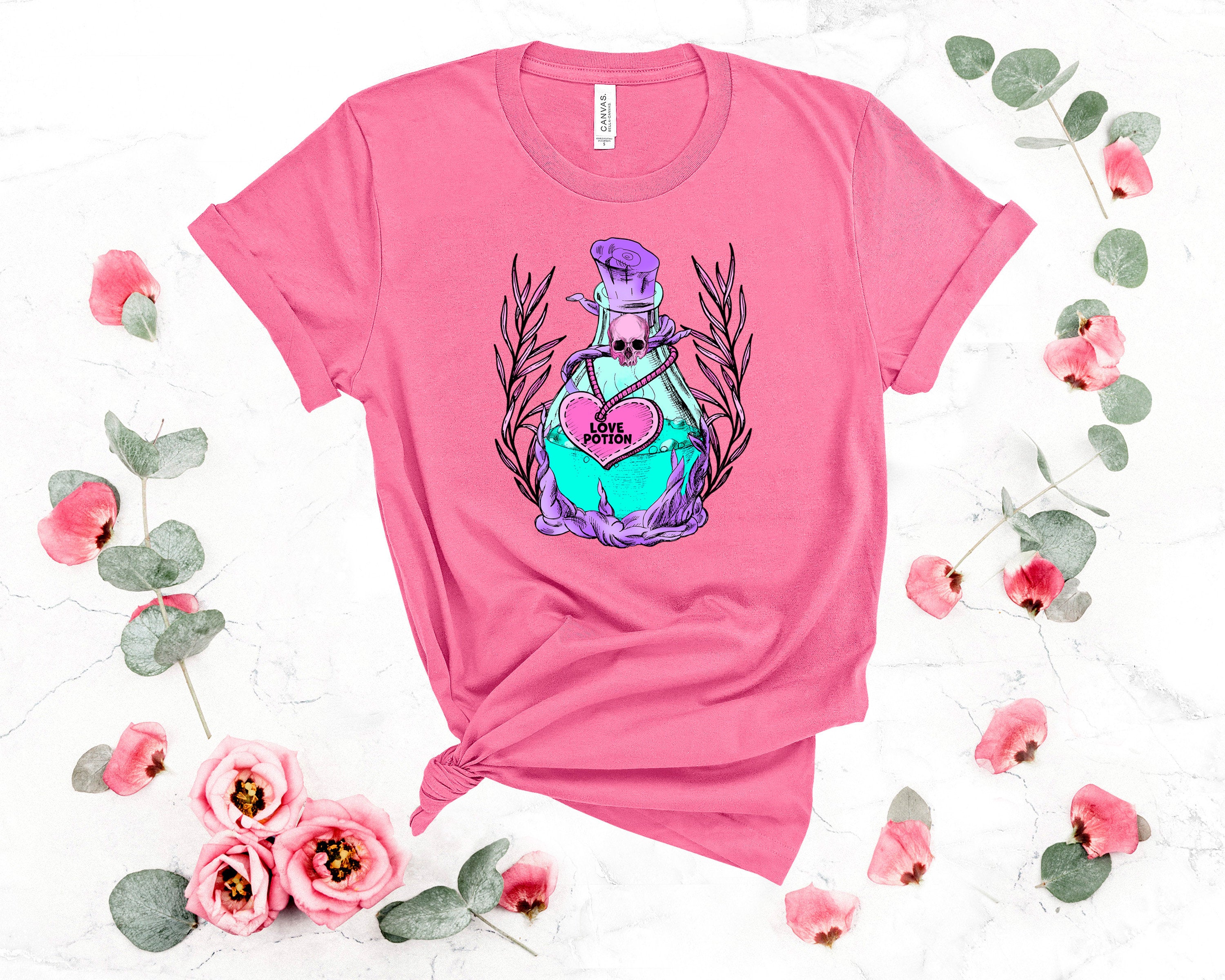 Pastel Gothic Love Potion T-Shirt: Skull Heart Witchy Tee