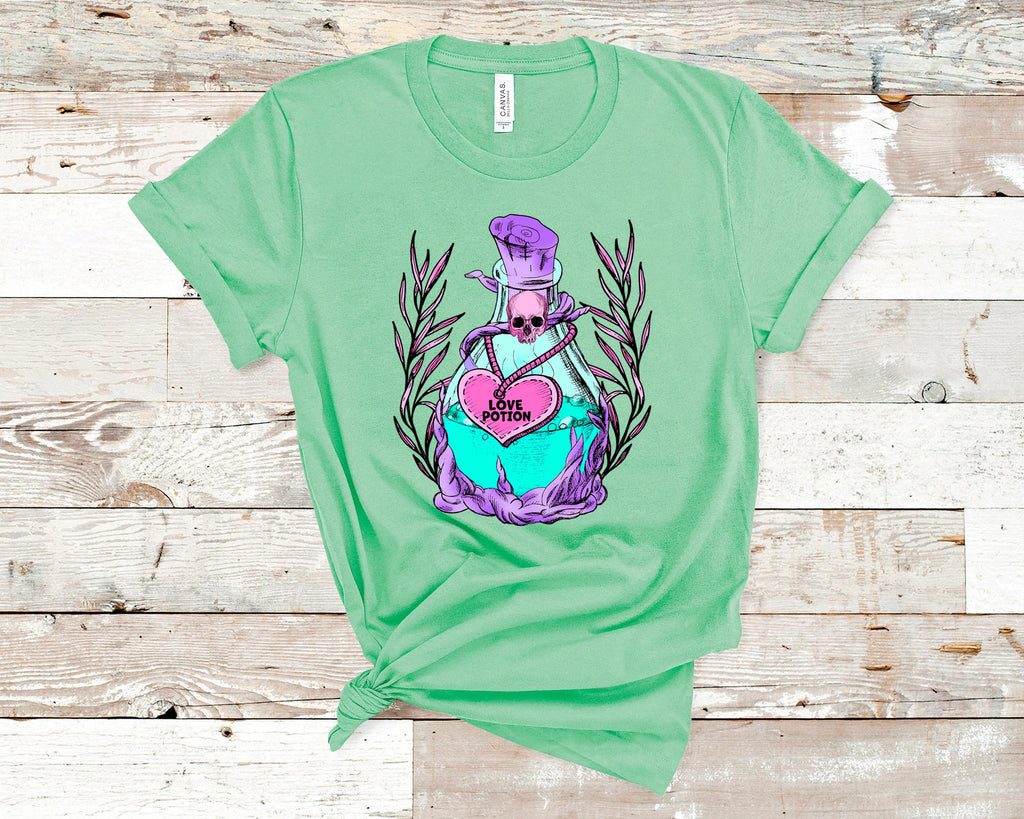 Pastel Gothic Love Potion T-Shirt: Skull Heart Witchy Tee