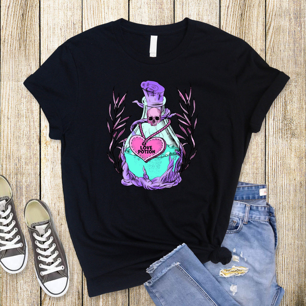 Pastel Gothic Love Potion T-Shirt: Skull Heart Witchy Tee