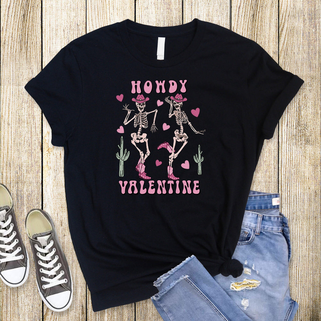 Howdy Valentine Skeleton Shirt: Western Dancing Cowboy Tee