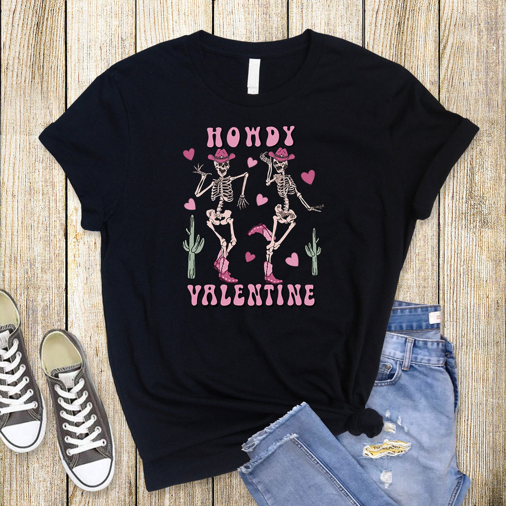 Howdy Valentine Skeleton Shirt: Western Dancing Cowboy Tee