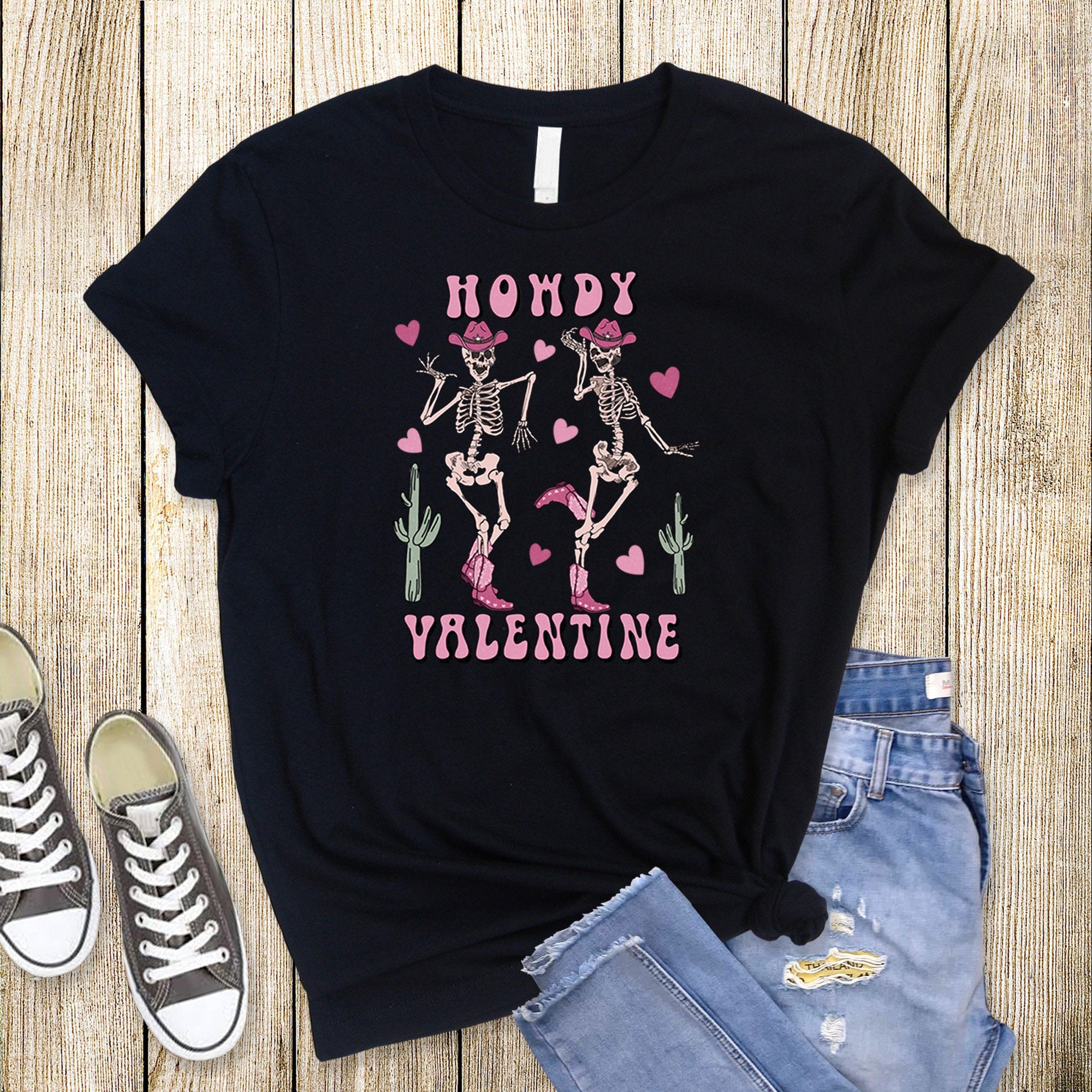 Howdy Valentine Skeleton Shirt: Western Dancing Cowboy Tee