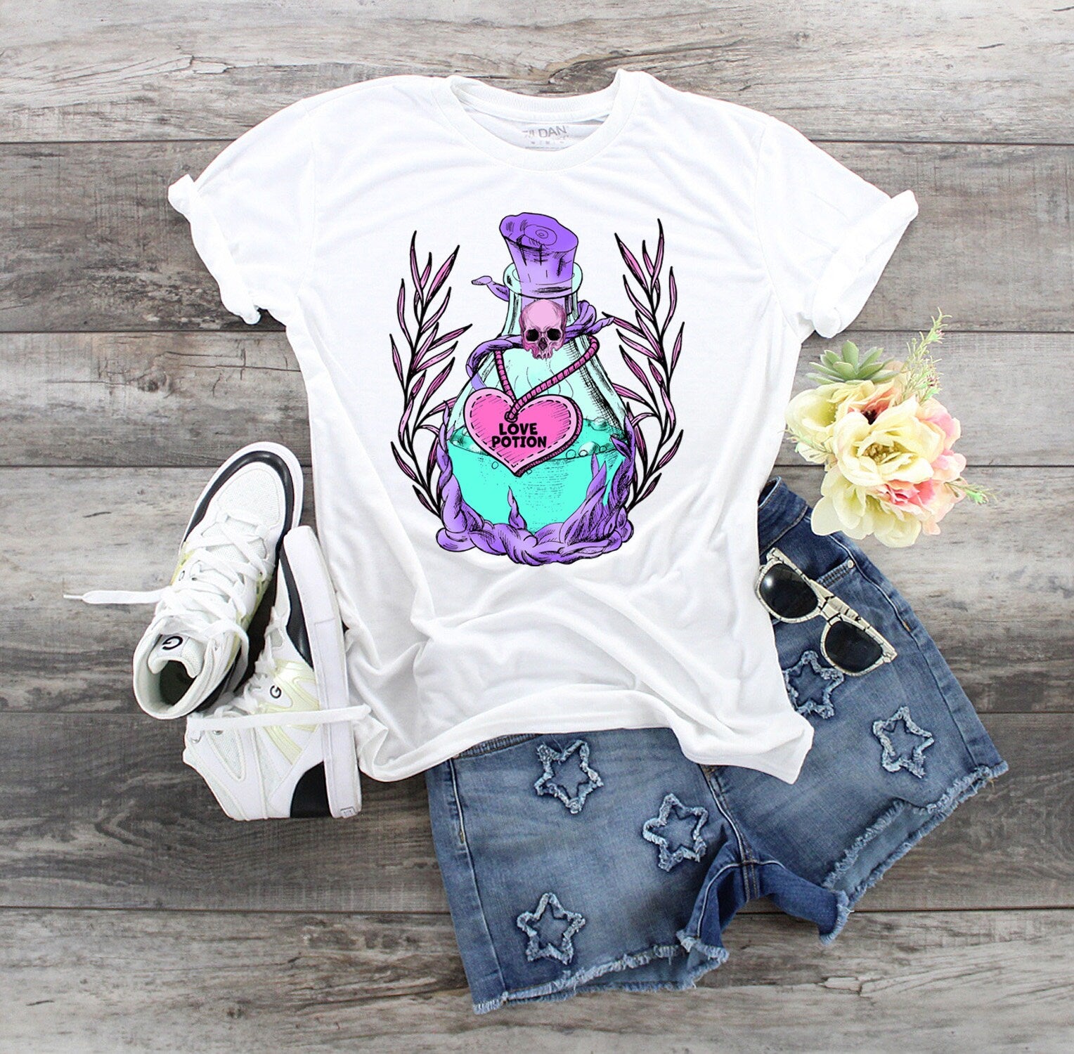 Pastel Gothic Love Potion T-Shirt: Skull Heart Witchy Tee