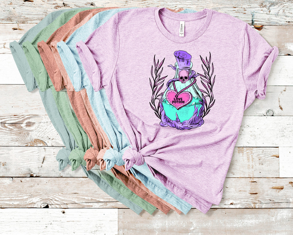 Pastel Gothic Love Potion T-Shirt: Skull Heart Witchy Tee