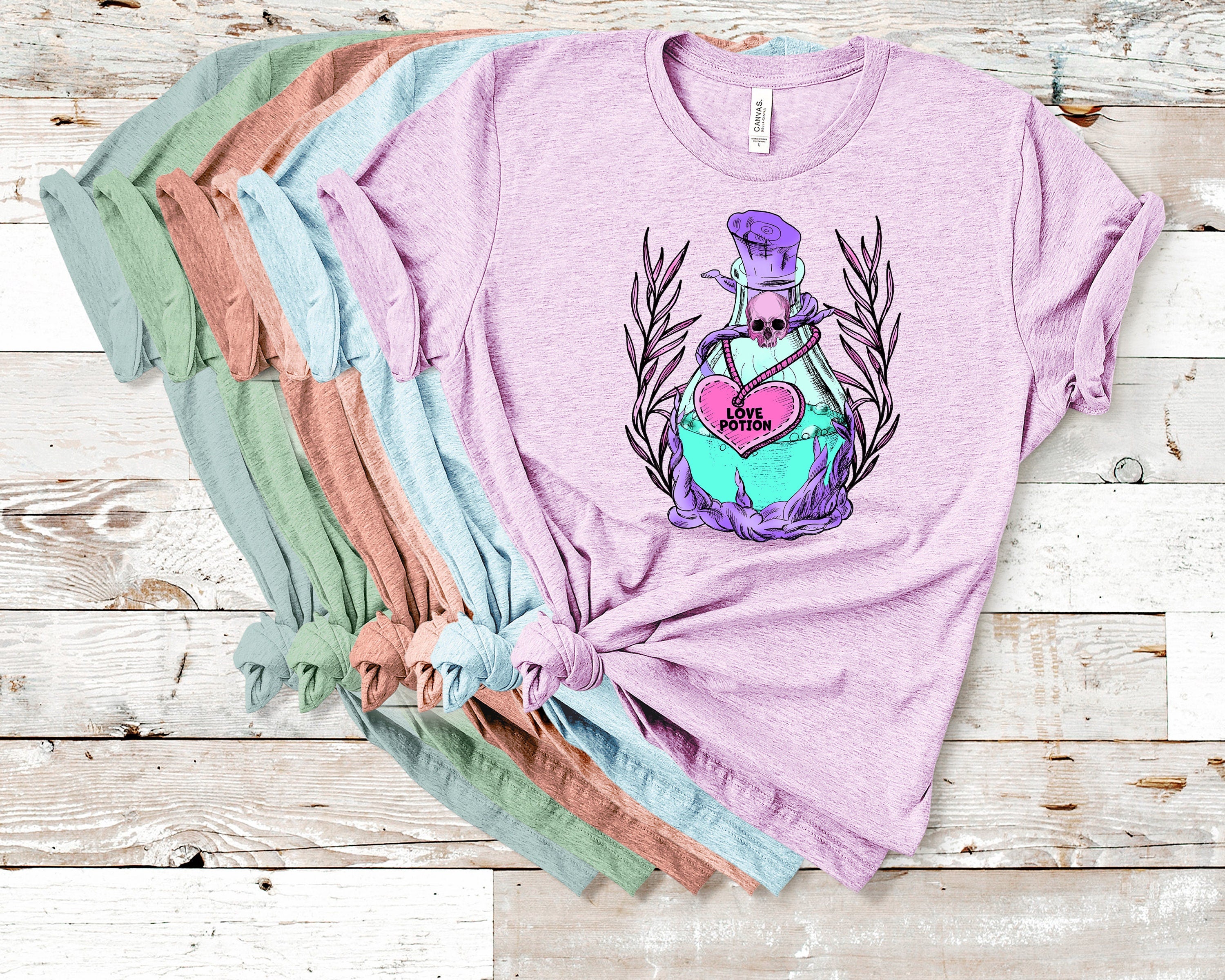 Pastel Gothic Love Potion T-Shirt: Skull Heart Witchy Tee
