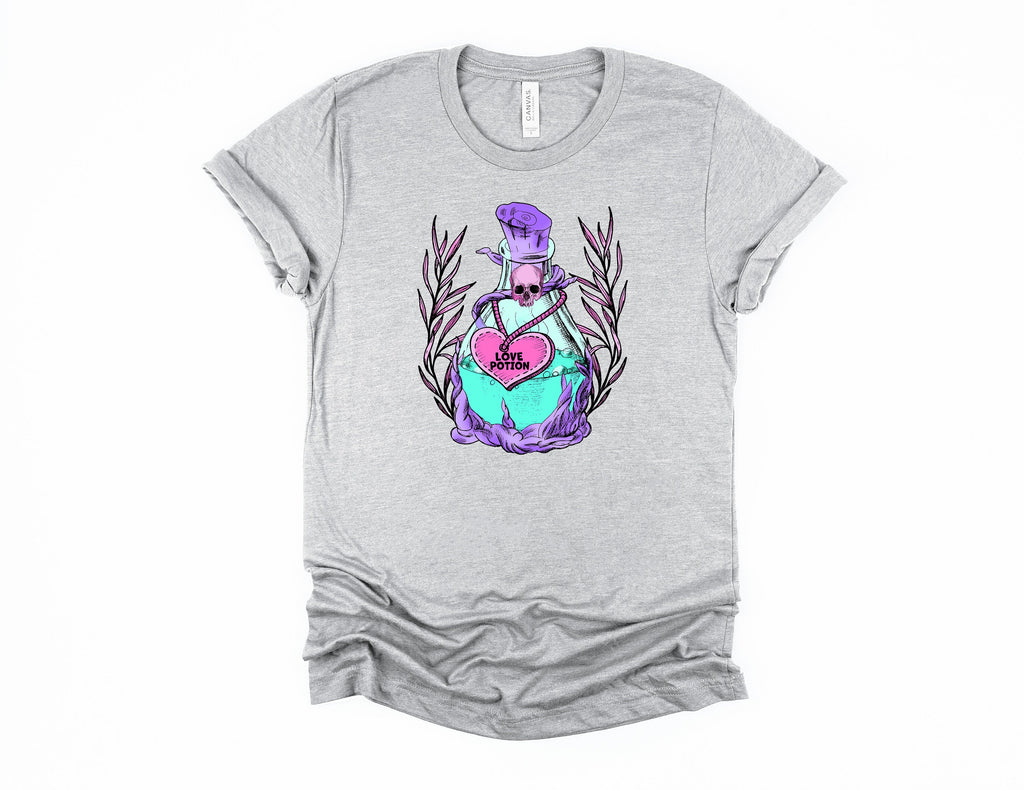 Pastel Gothic Love Potion T-Shirt: Skull Heart Witchy Tee