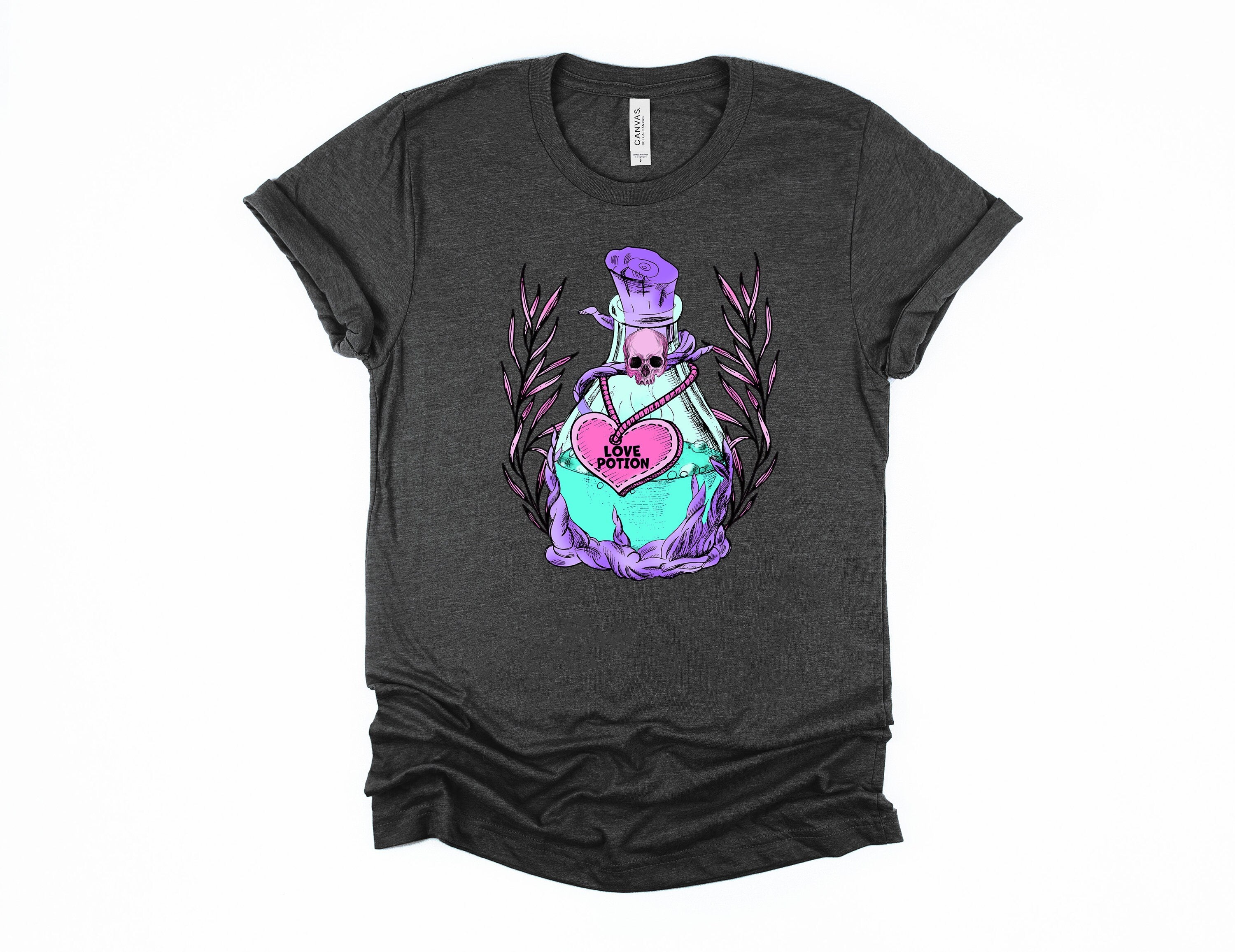 Pastel Gothic Love Potion T-Shirt: Skull Heart Witchy Tee