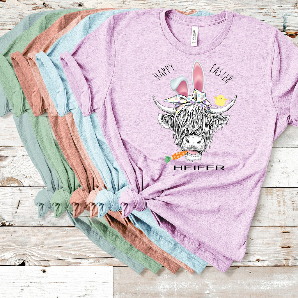 Happy Easter Heifer Shirt: Highland Cow Chick Spring Tee