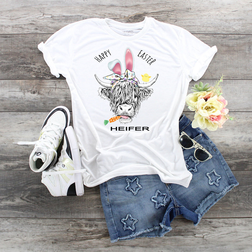 Happy Easter Heifer Shirt: Highland Cow Chick Spring Tee