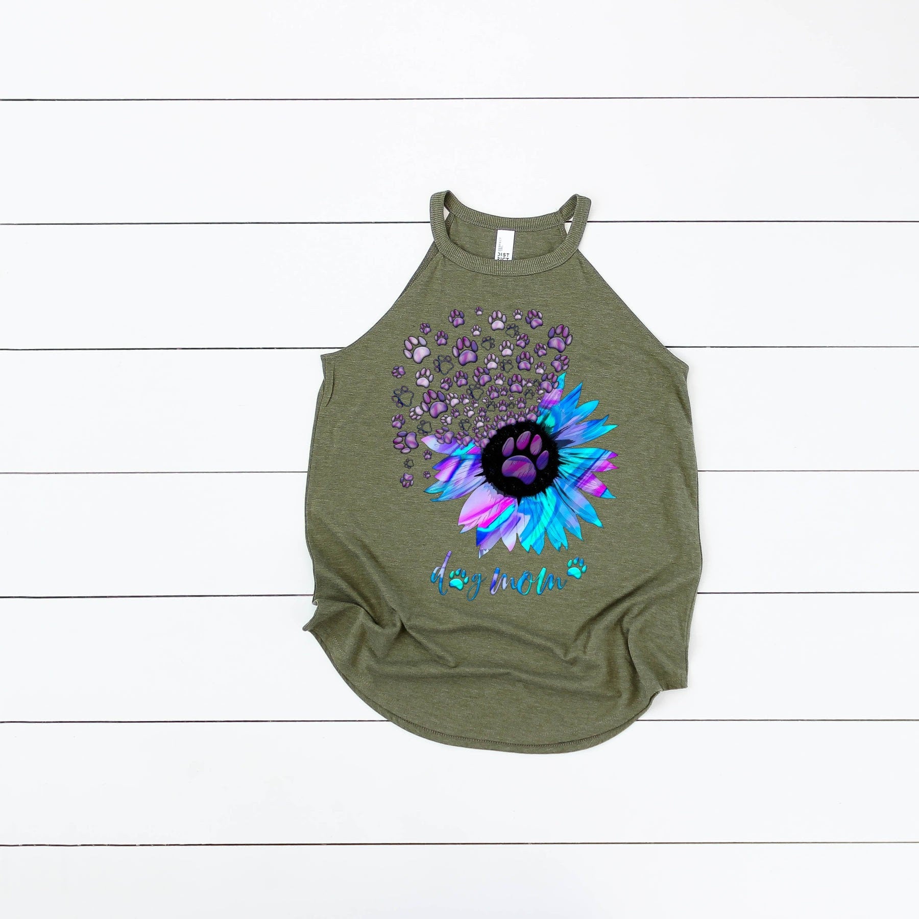 Dog Mom Tank Top: Floral Paw Print Design