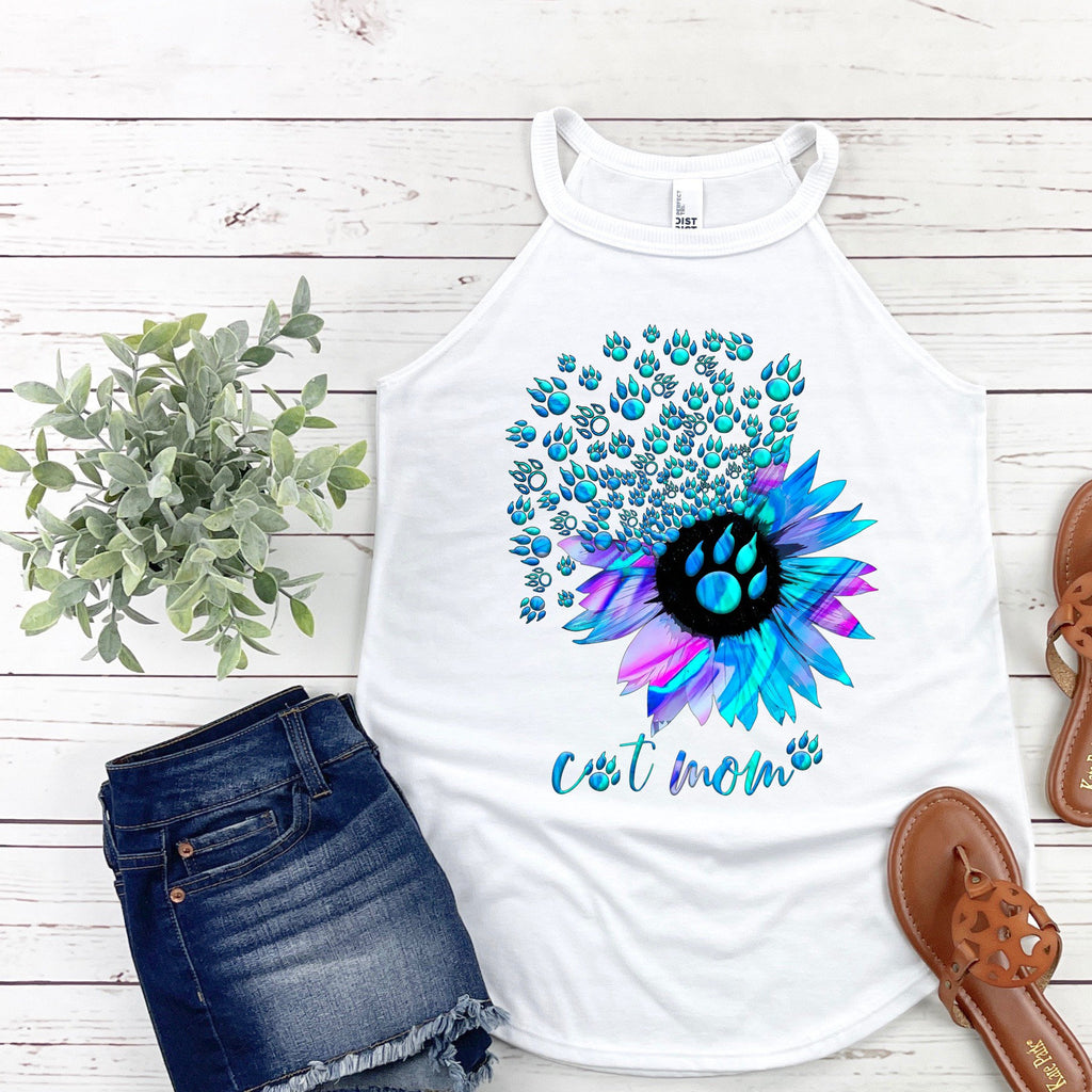 Cat Mom Tank Top: Flower Paw Print - District Rocker Tank