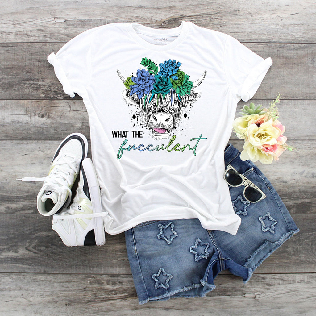What The Fucculent Highland Cow Succulent T-Shirt