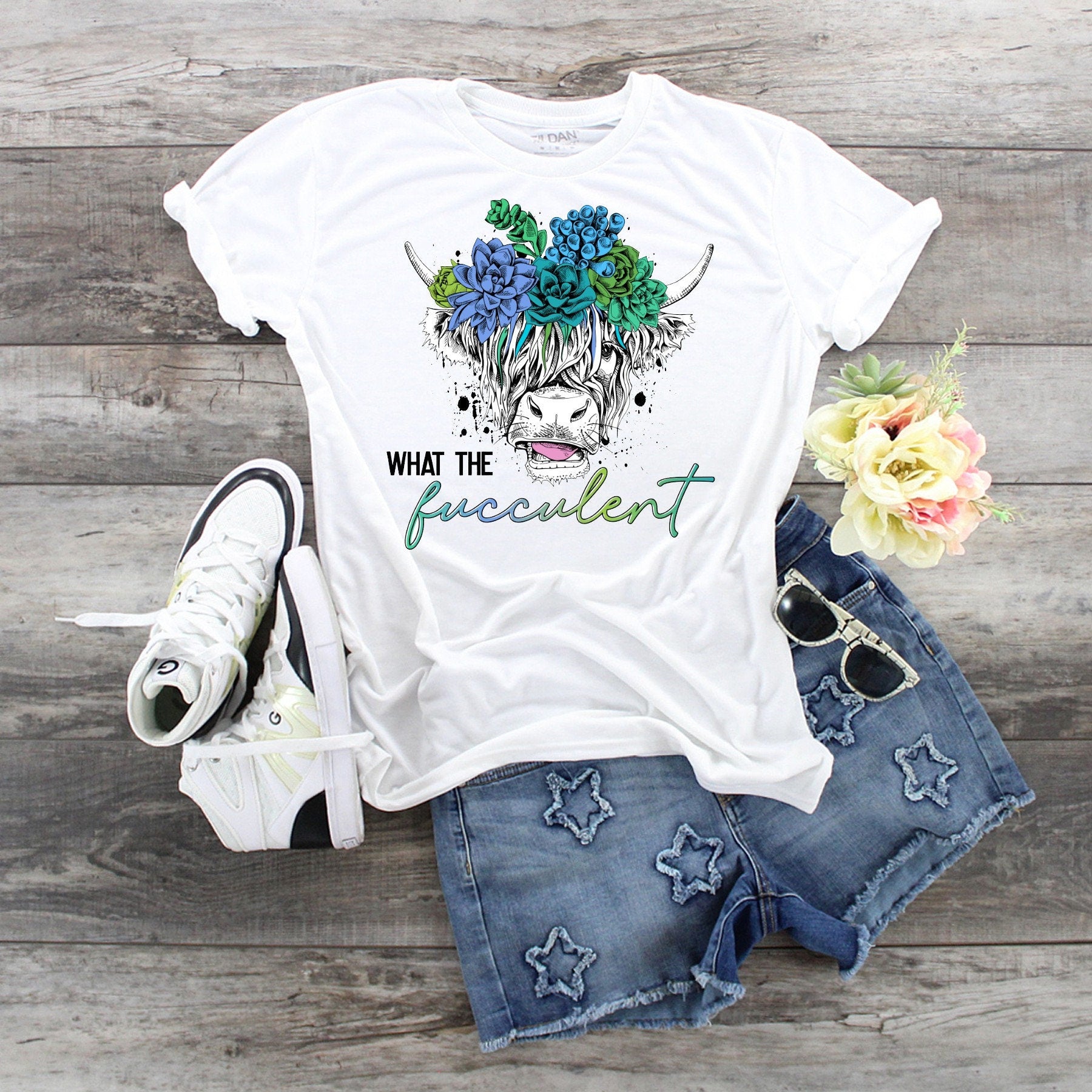 What The Fucculent Highland Cow Succulent T-Shirt