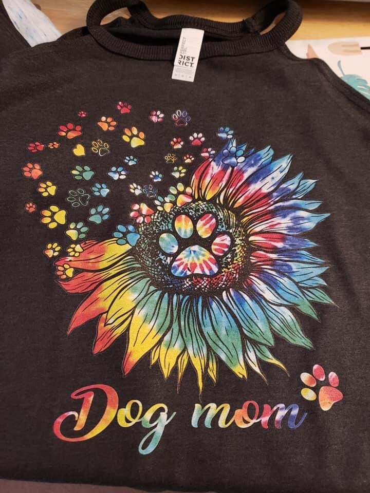Dog Mom Tank: Tie-Dye Flower Paw Print, District Rocker
