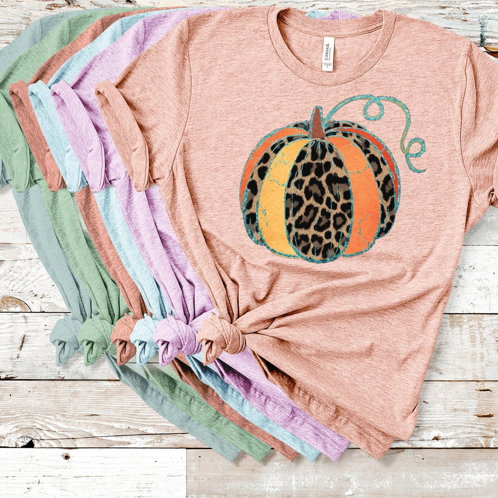 Leopard Pumpkin Patch T-Shirt: Floral Fall Design