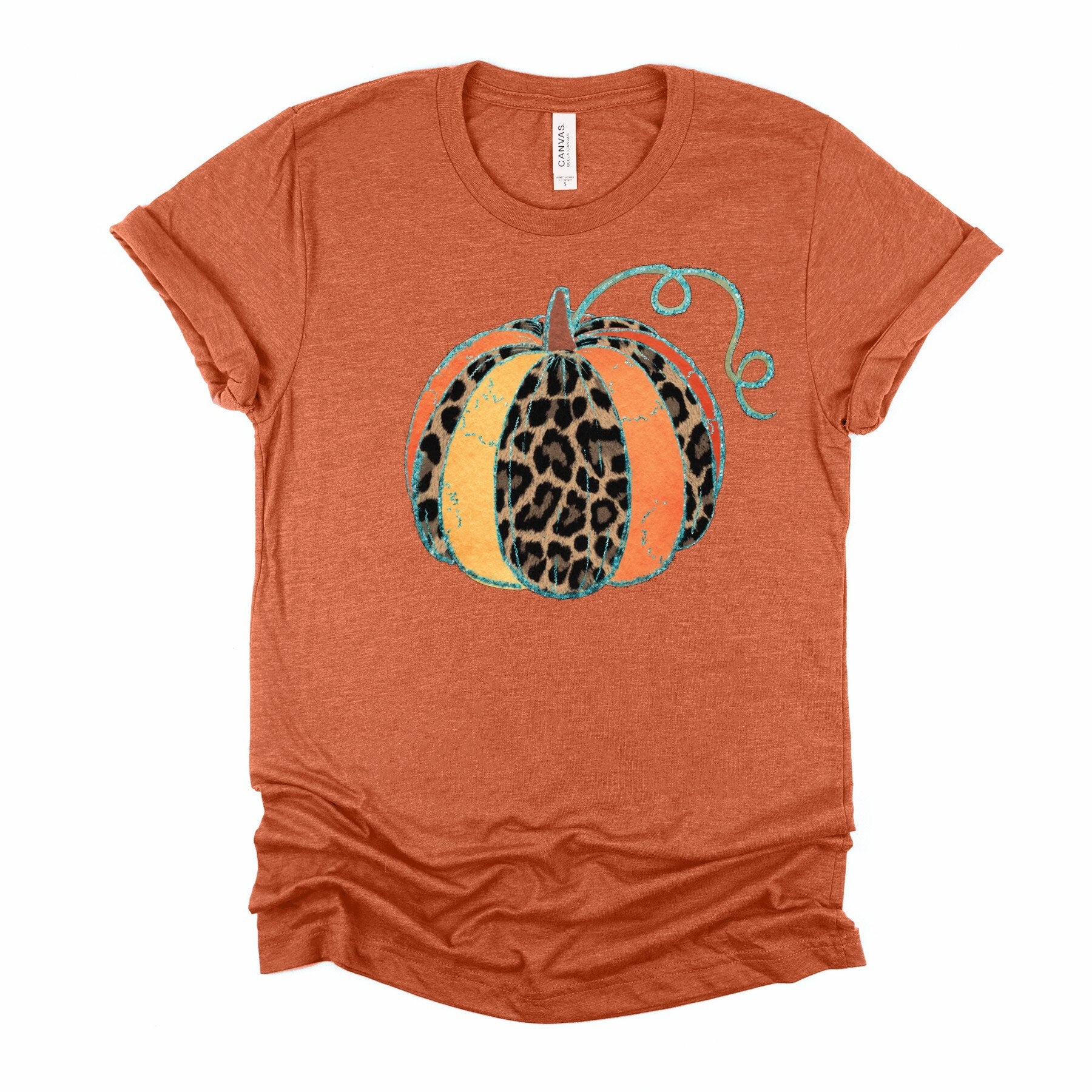 Leopard Pumpkin Patch T-Shirt: Floral Fall Design