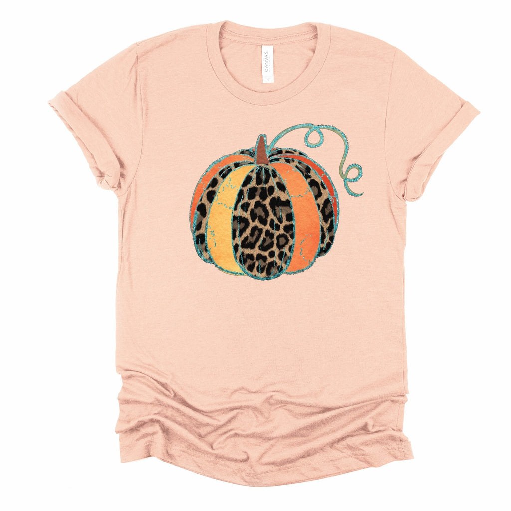 Leopard Pumpkin Patch T-Shirt: Floral Fall Design