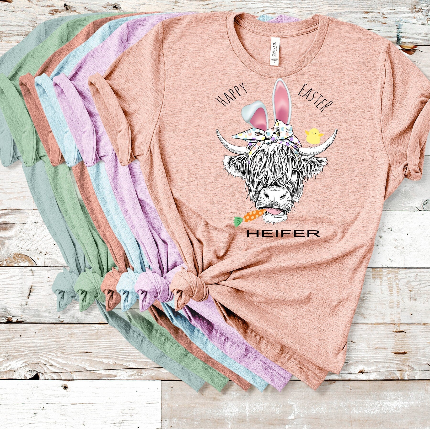 Happy Easter Heifer Shirt: Highland Cow Chick Spring Tee