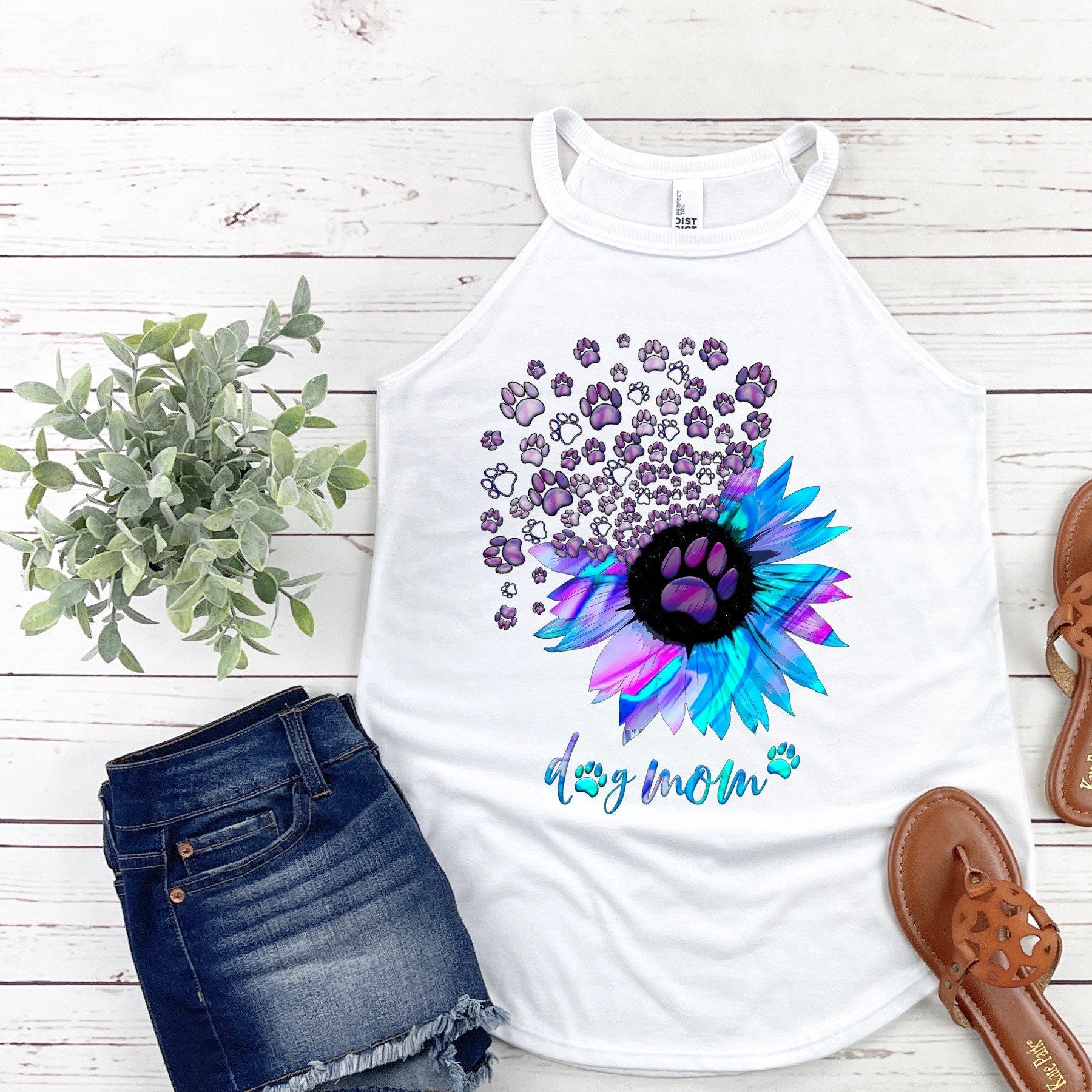 Dog Mom Tank Top: Floral Paw Print Design