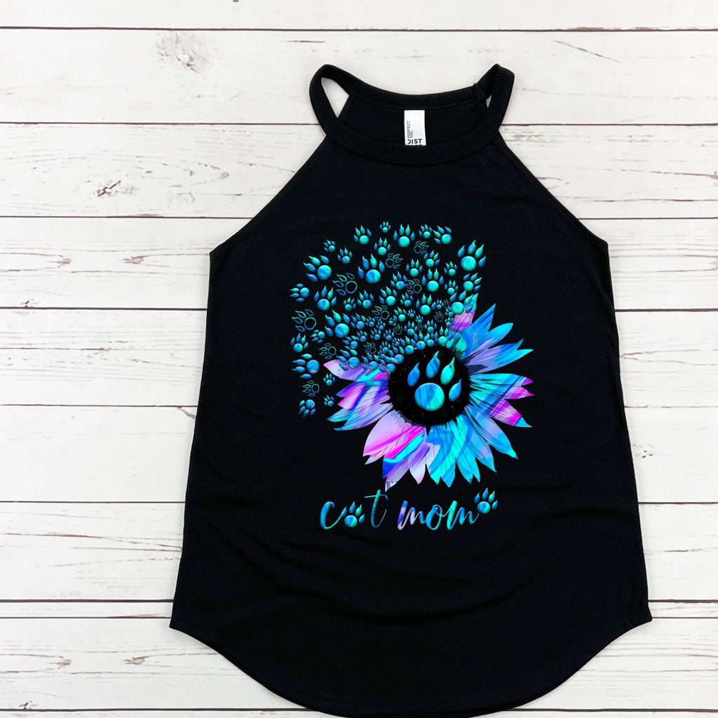 Cat Mom Tank Top: Flower Paw Print - District Rocker Tank