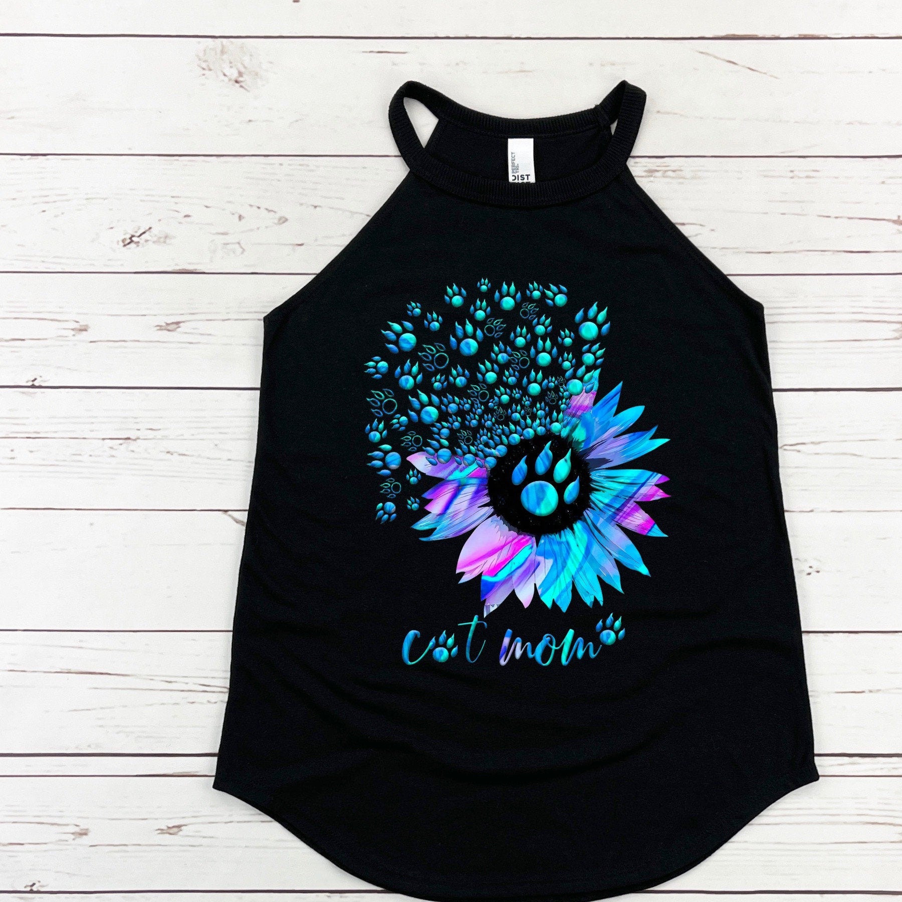 Cat Mom Tank Top: Flower Paw Print - District Rocker Tank