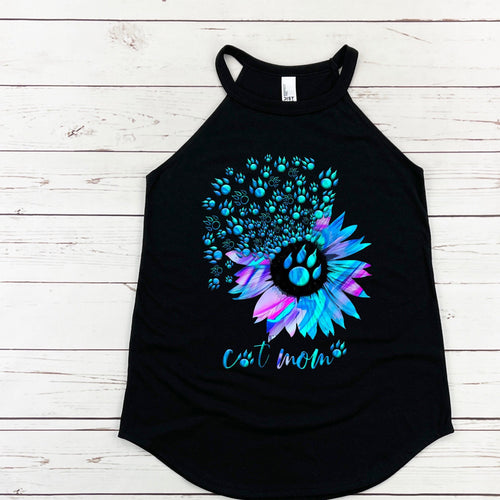 Cat Mom Tank Top: Flower Paw Print - District Rocker Tank