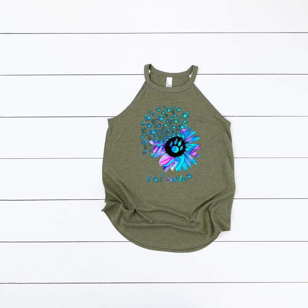 Cat Mom Tank Top: Flower Paw Print - District Rocker Tank