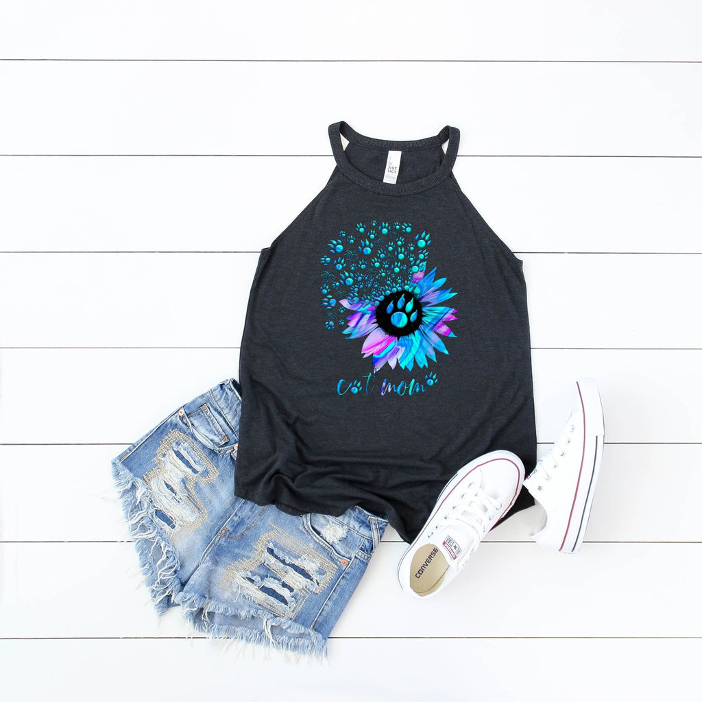 Cat Mom Tank Top: Flower Paw Print - District Rocker Tank