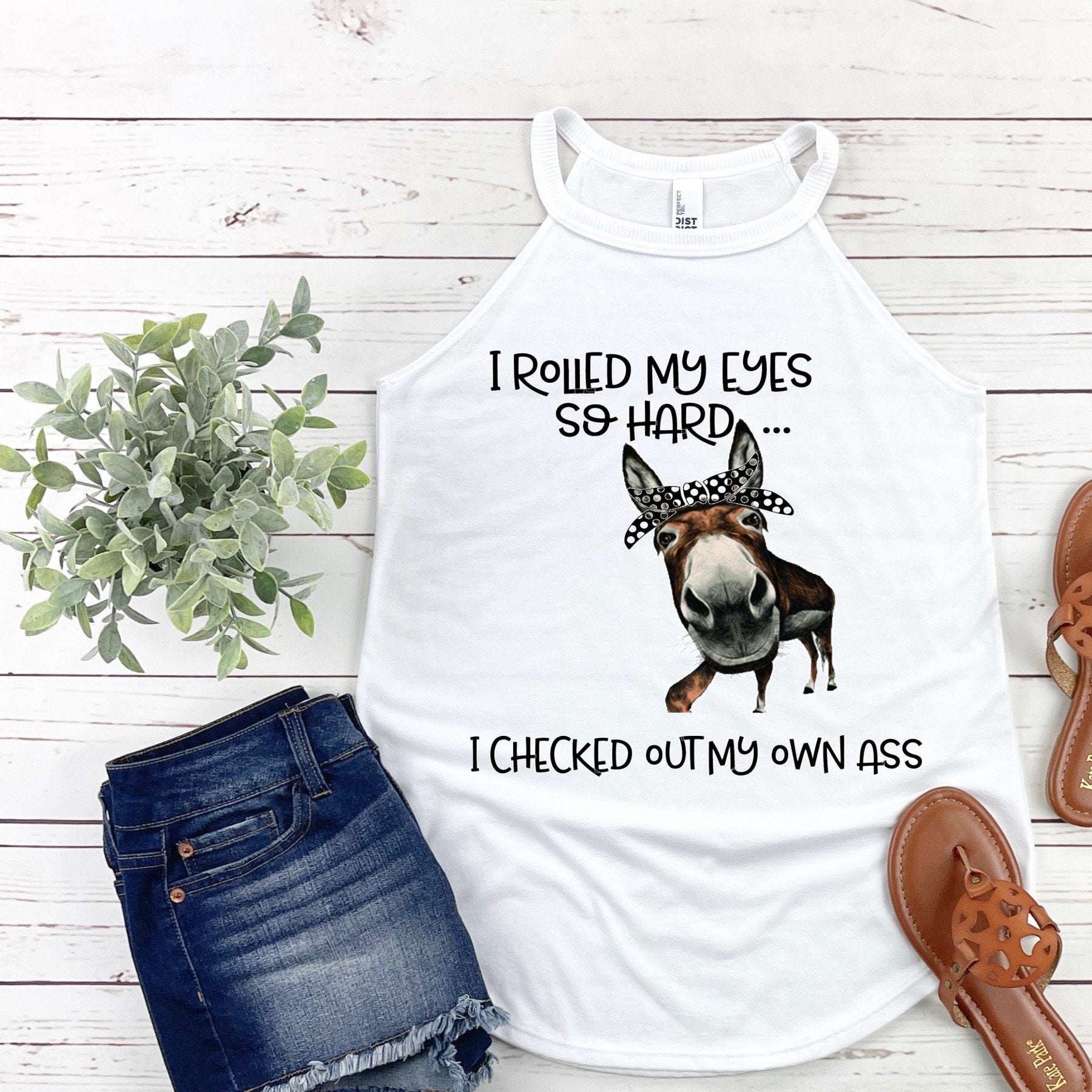 Funny Donkey Tank Top: I Rolled My Eyes Graphic Rocker Tank