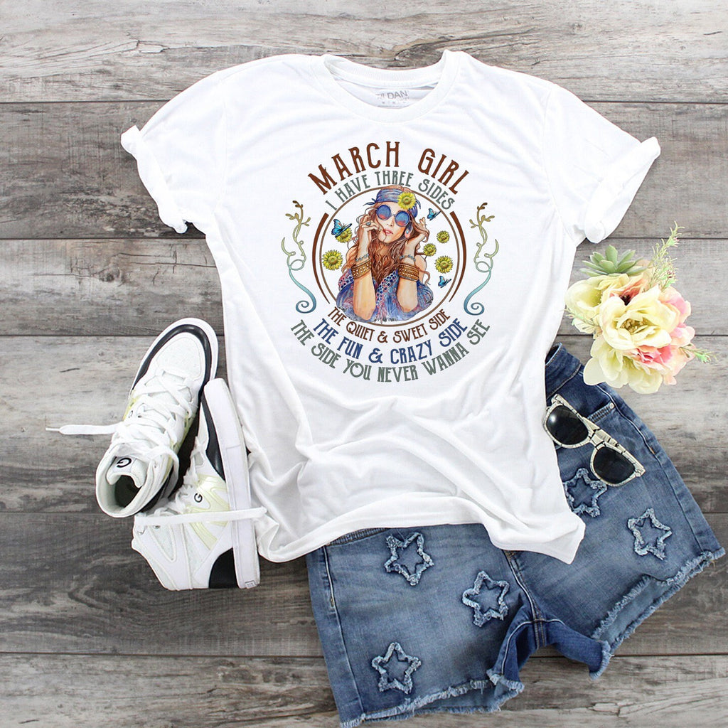 March Birthday Girl T-Shirt: Three Sides, Zodiac Tee