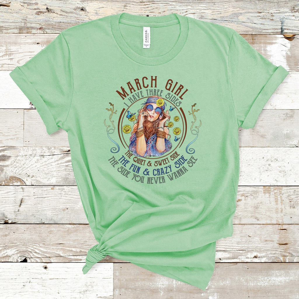 March Birthday Girl T-Shirt: Three Sides, Zodiac Tee