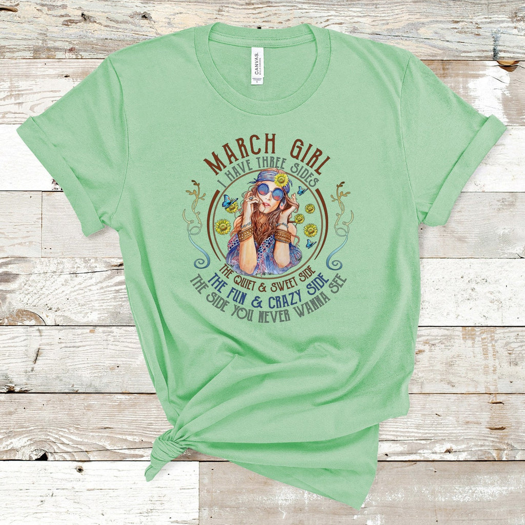 March Birthday Girl T-Shirt: Three Sides, Zodiac Tee