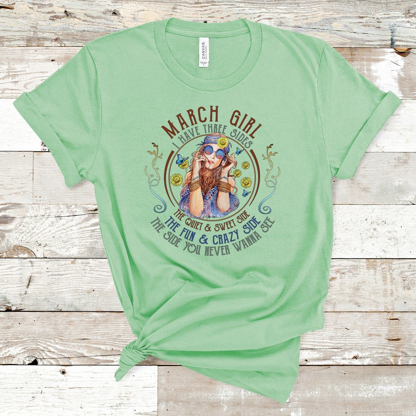 March Birthday Girl T-Shirt: Three Sides, Zodiac Tee