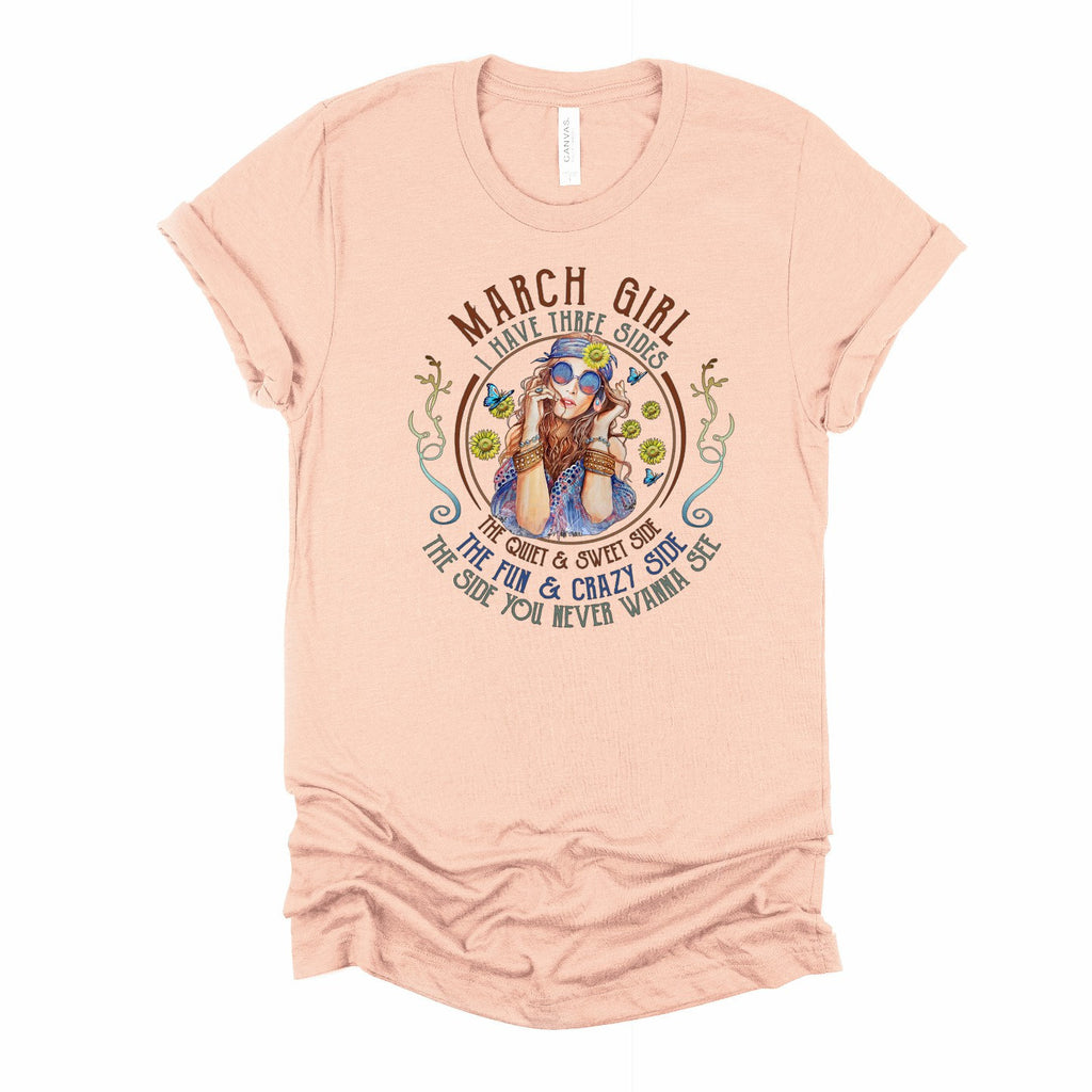 March Birthday Girl T-Shirt: Three Sides, Zodiac Tee