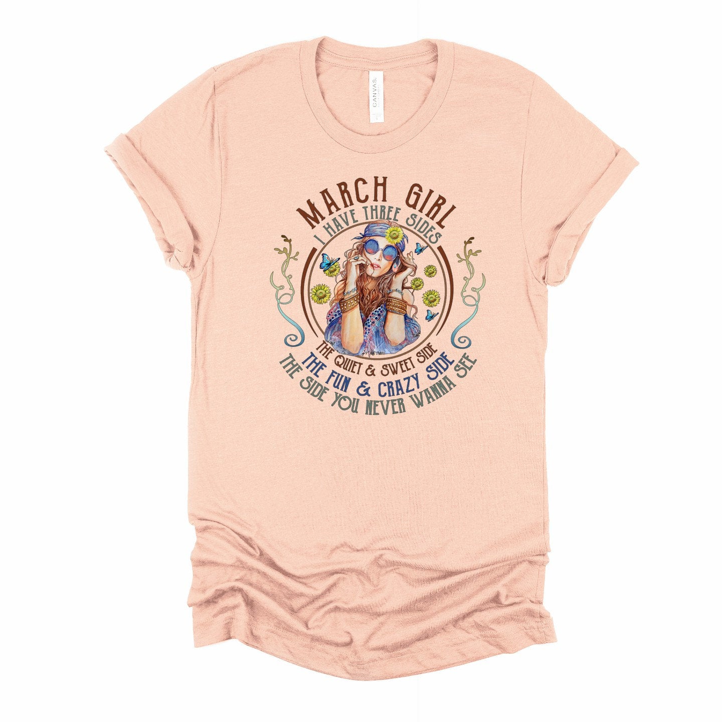 March Birthday Girl T-Shirt: Three Sides, Zodiac Tee