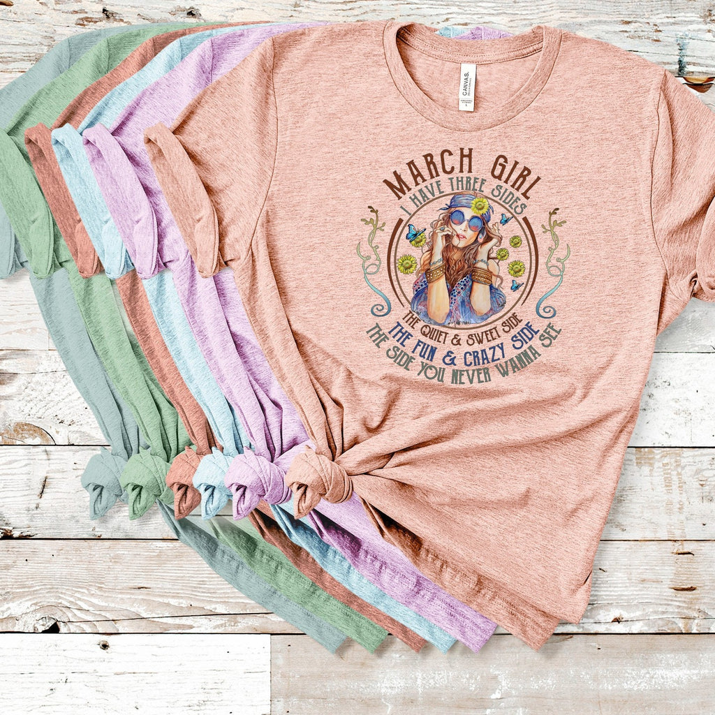 March Birthday Girl T-Shirt: Three Sides, Zodiac Tee