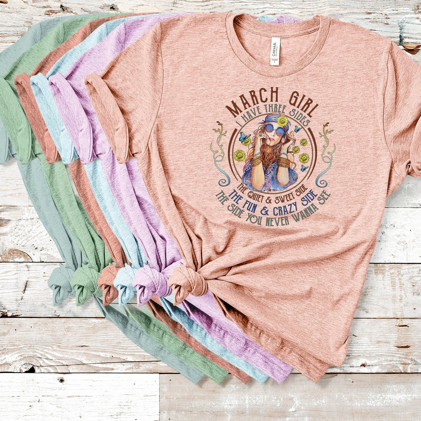 March Birthday Girl T-Shirt: Three Sides, Zodiac Tee