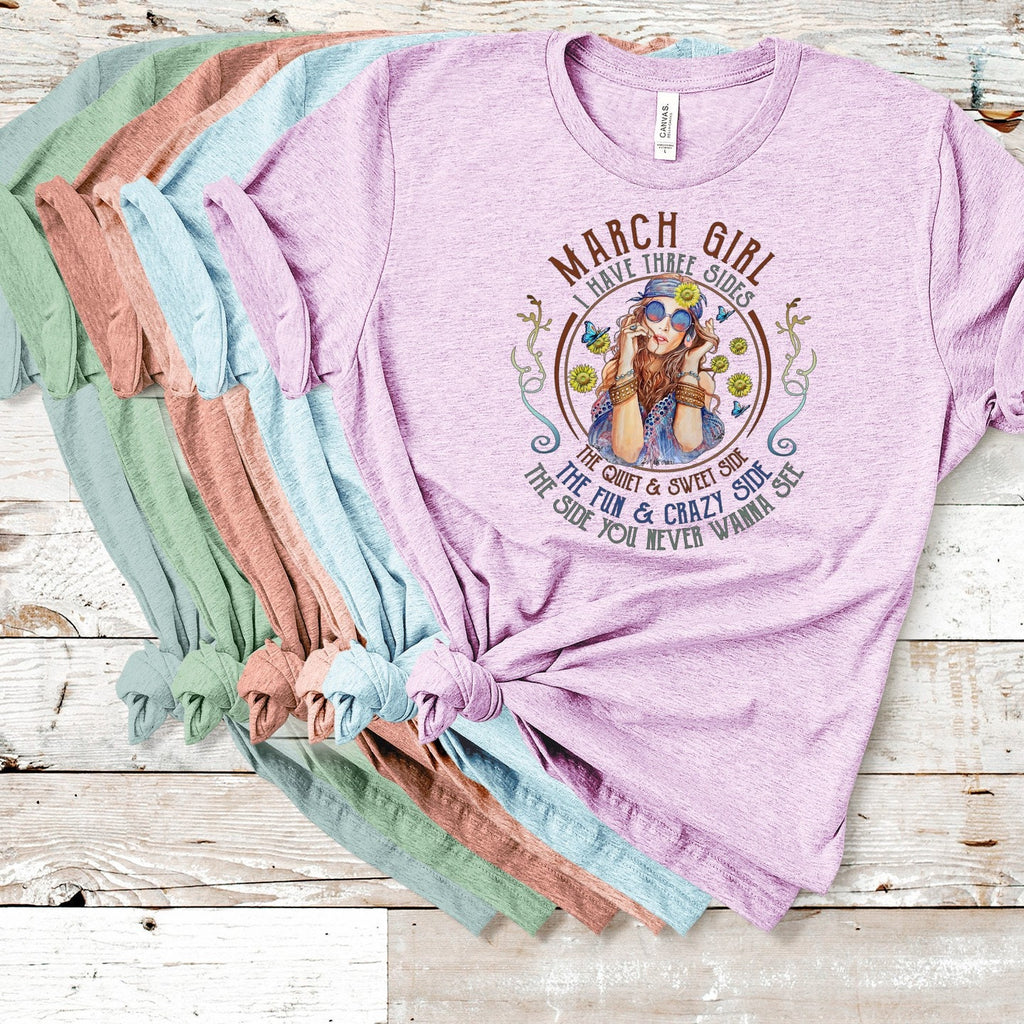 March Birthday Girl T-Shirt: Three Sides, Zodiac Tee