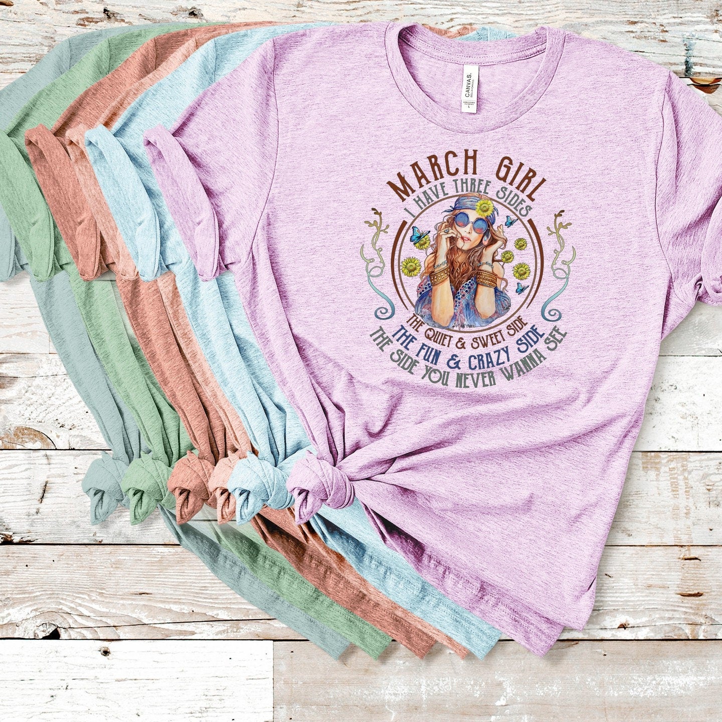 March Birthday Girl T-Shirt: Three Sides, Zodiac Tee