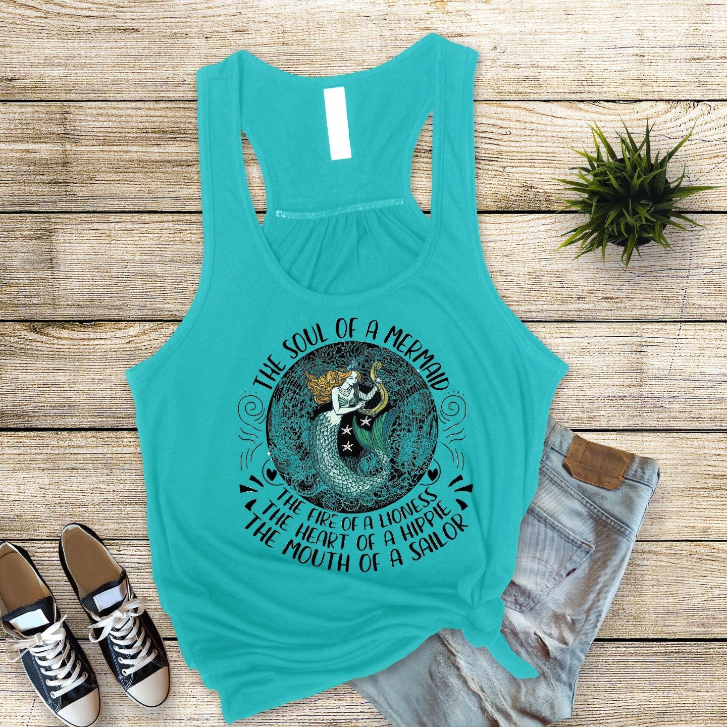 Soul of a Mermaid Racerback Tank, Bella Canvas Flowy Tank