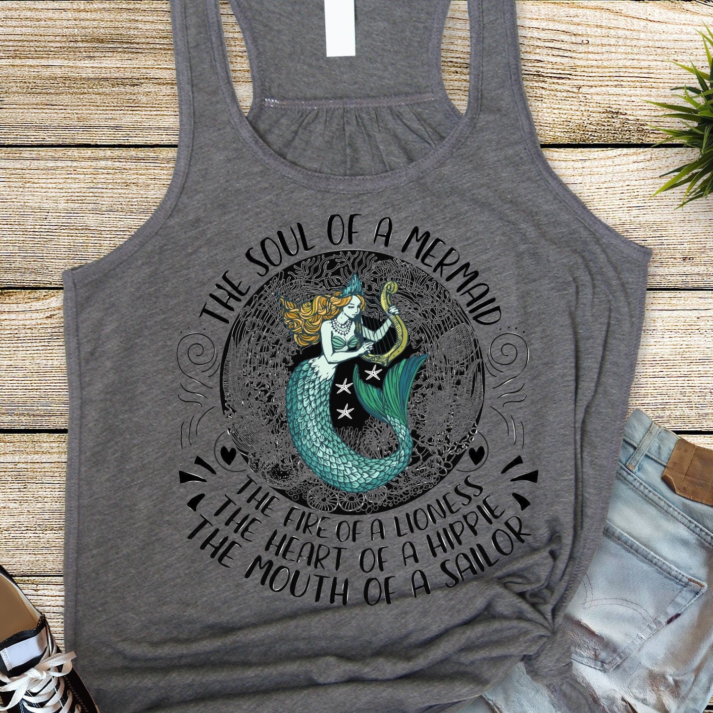 Soul of a Mermaid Racerback Tank, Bella Canvas Flowy Tank