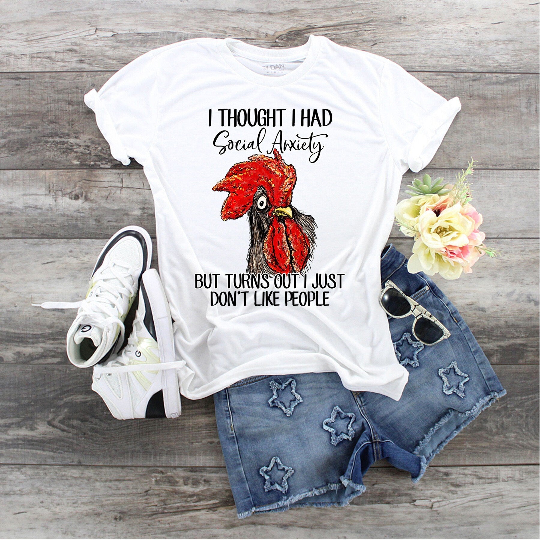 Funny Chicken Graphic Tee: Social Anxiety Humor Shirt