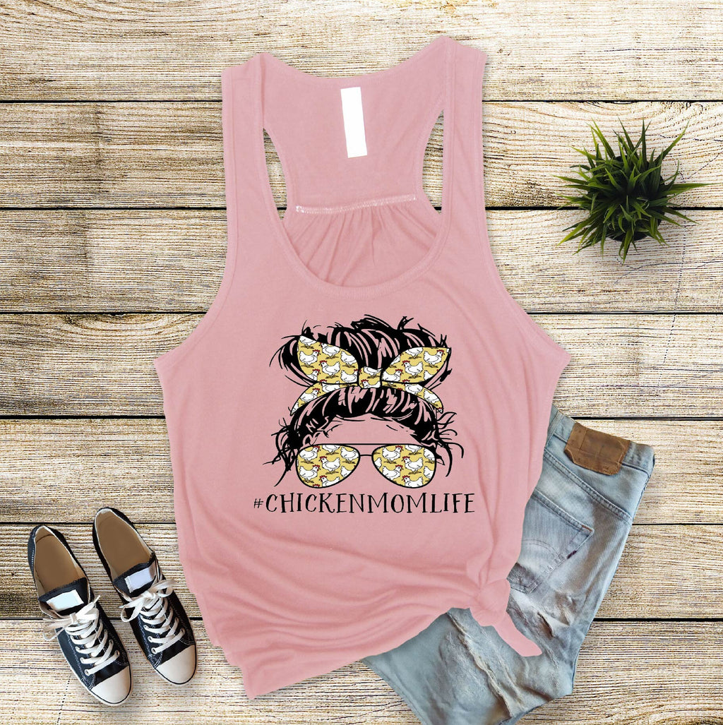 Chicken Mom Life Tank Top: Messy Bun Chicken Lady