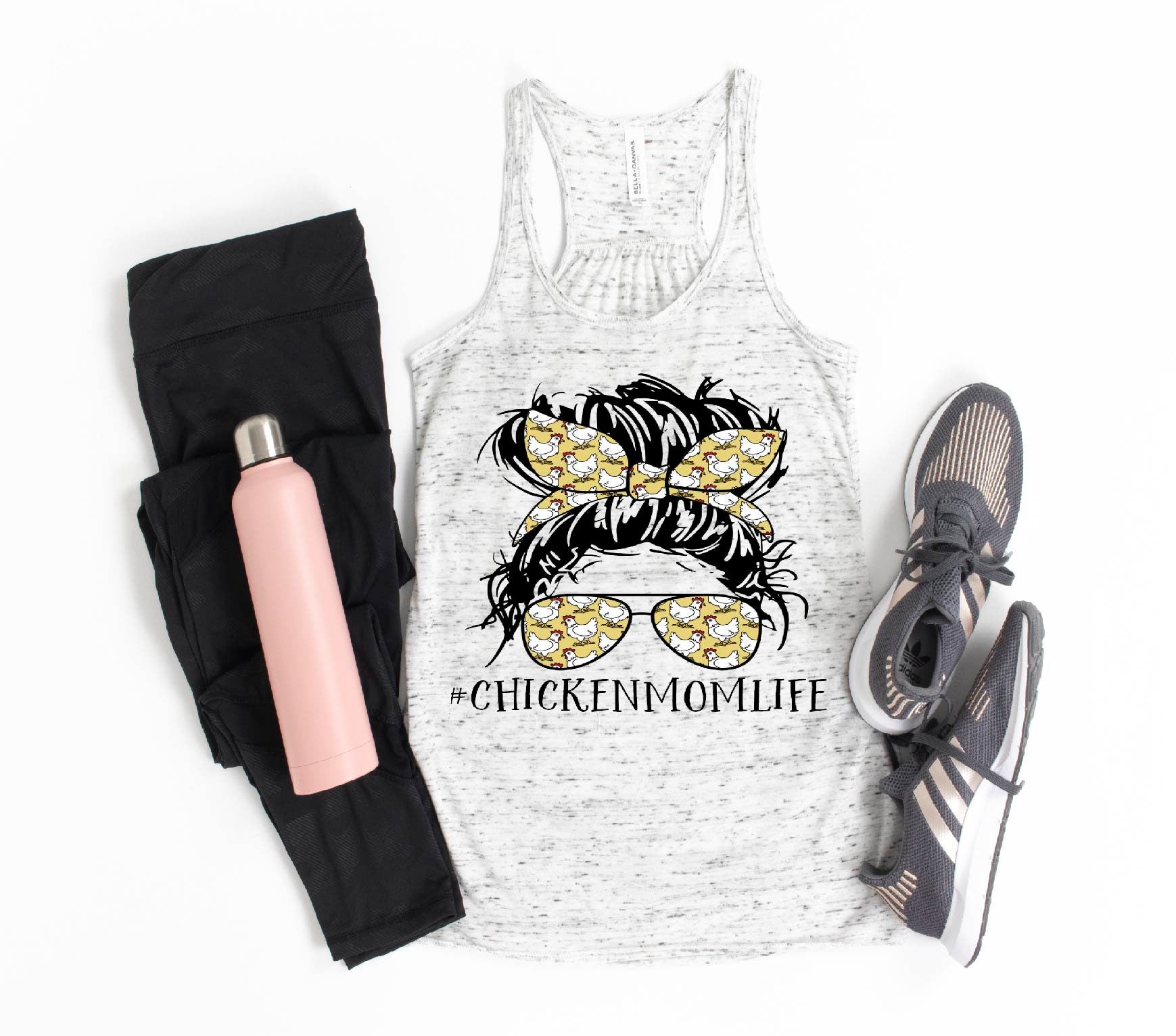Chicken Mom Life Tank Top: Messy Bun Chicken Lady