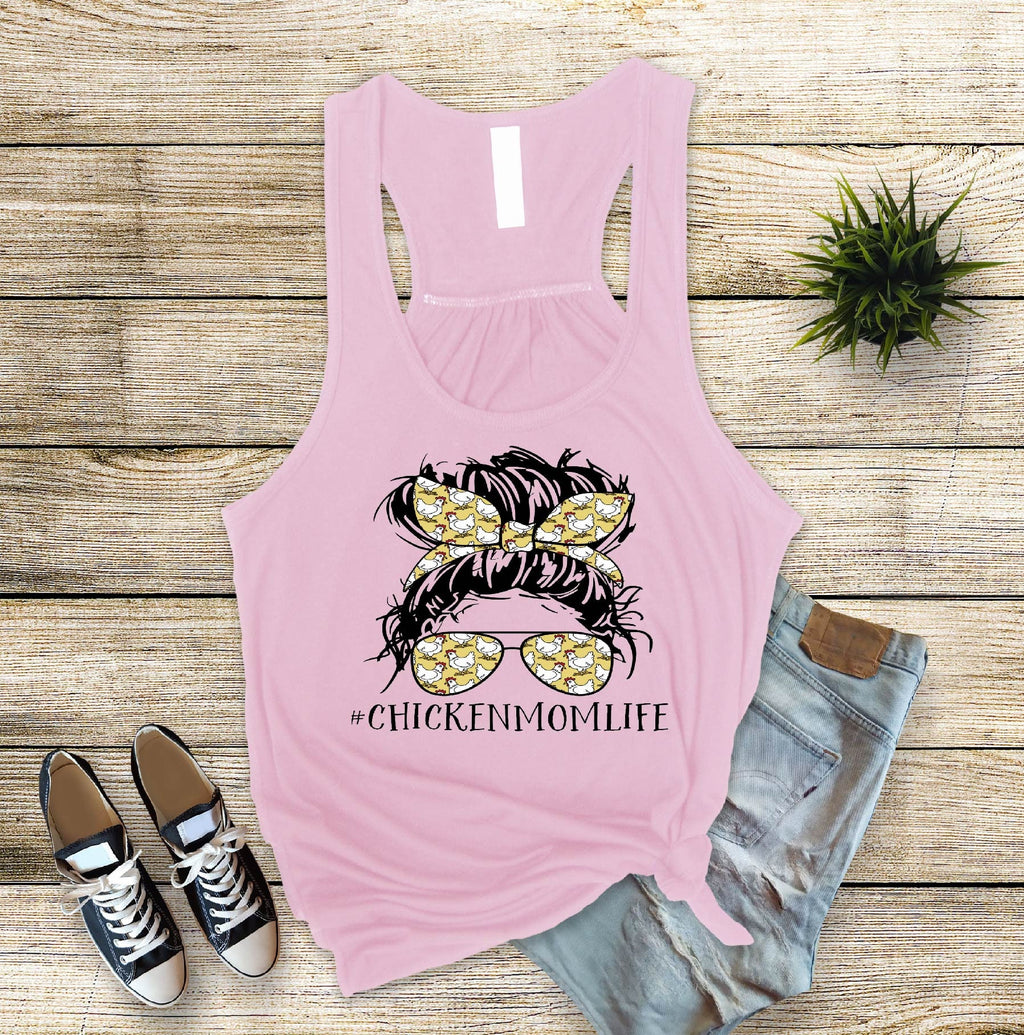 Chicken Mom Life Tank Top: Messy Bun Chicken Lady
