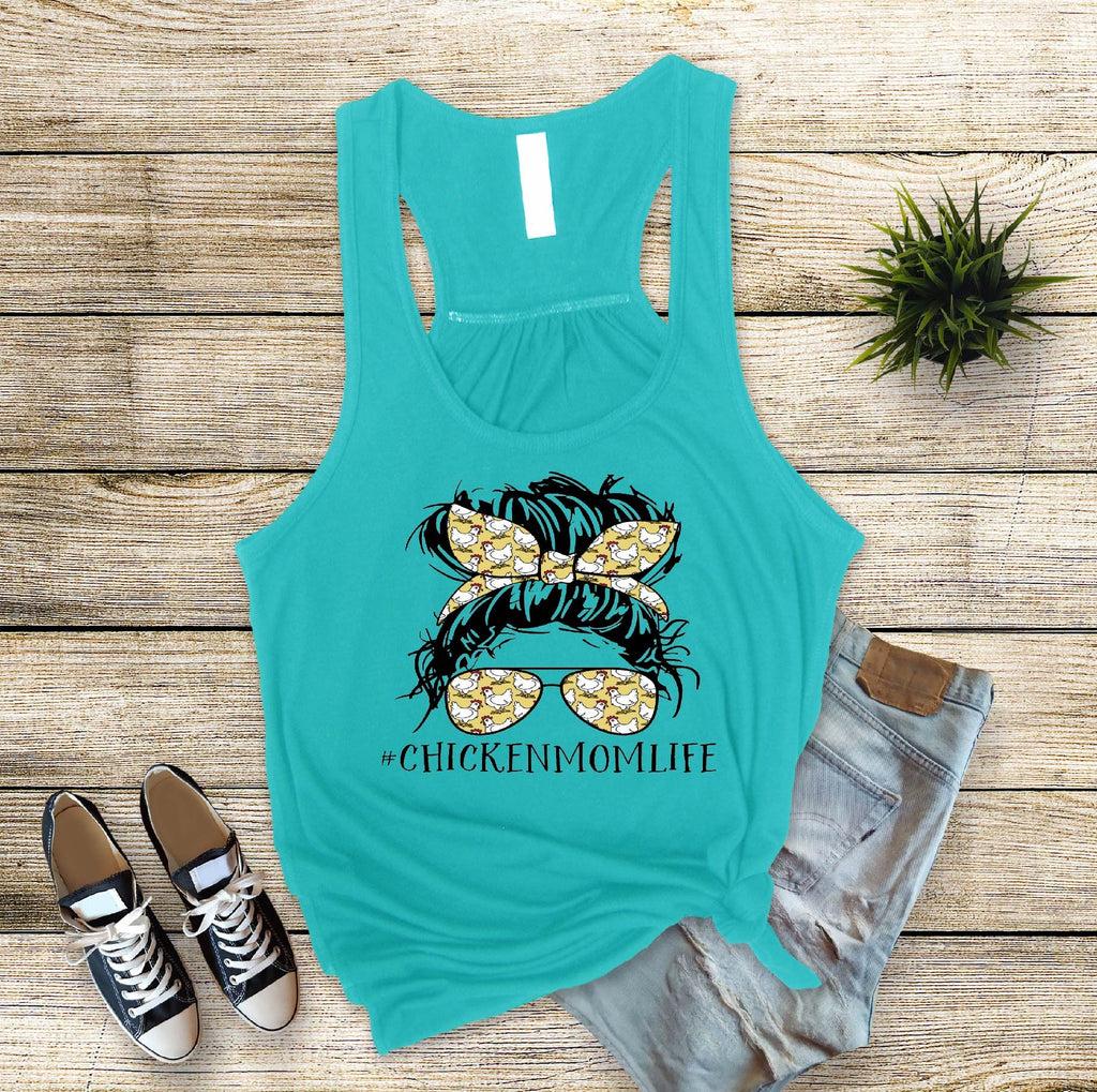 Chicken Mom Life Tank Top: Messy Bun Chicken Lady