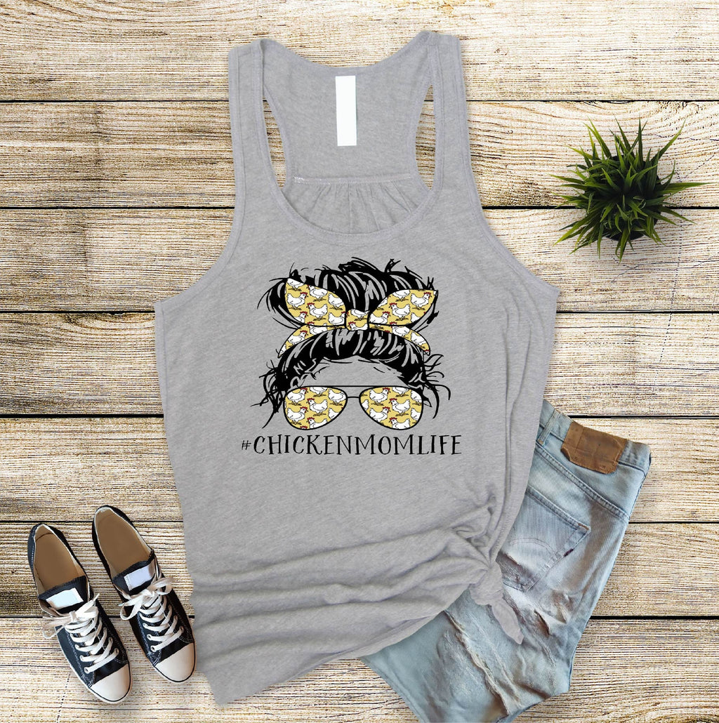 Chicken Mom Life Tank Top: Messy Bun Chicken Lady
